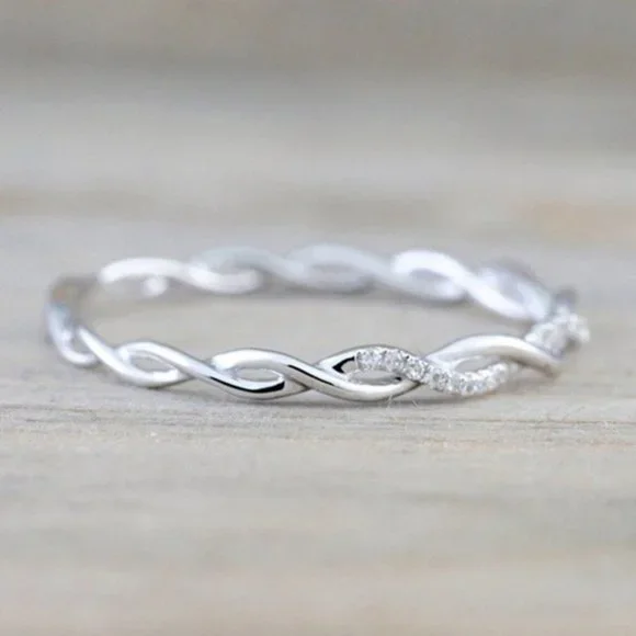 *NEW Sterling Silver Diamond Twisted Eternity Ring - Picture 3 of 3